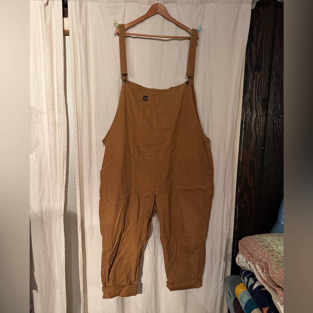 Relaxed Fit Brown Cotton Utility Overalls Jumpsuit